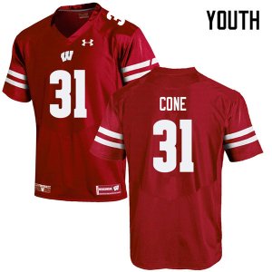 Youth Wisconsin Badgers NCAA #31 Madison Cone Red Authentic Under Armour Stitched College Football Jersey WJ31J07QU